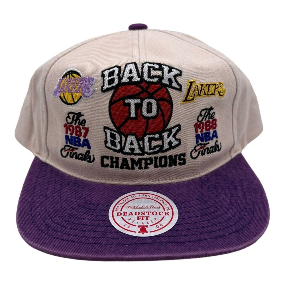 Mitchell & Ness LA Lakers Back To Back Champions Deadstock Snapback Hat Cap NWT